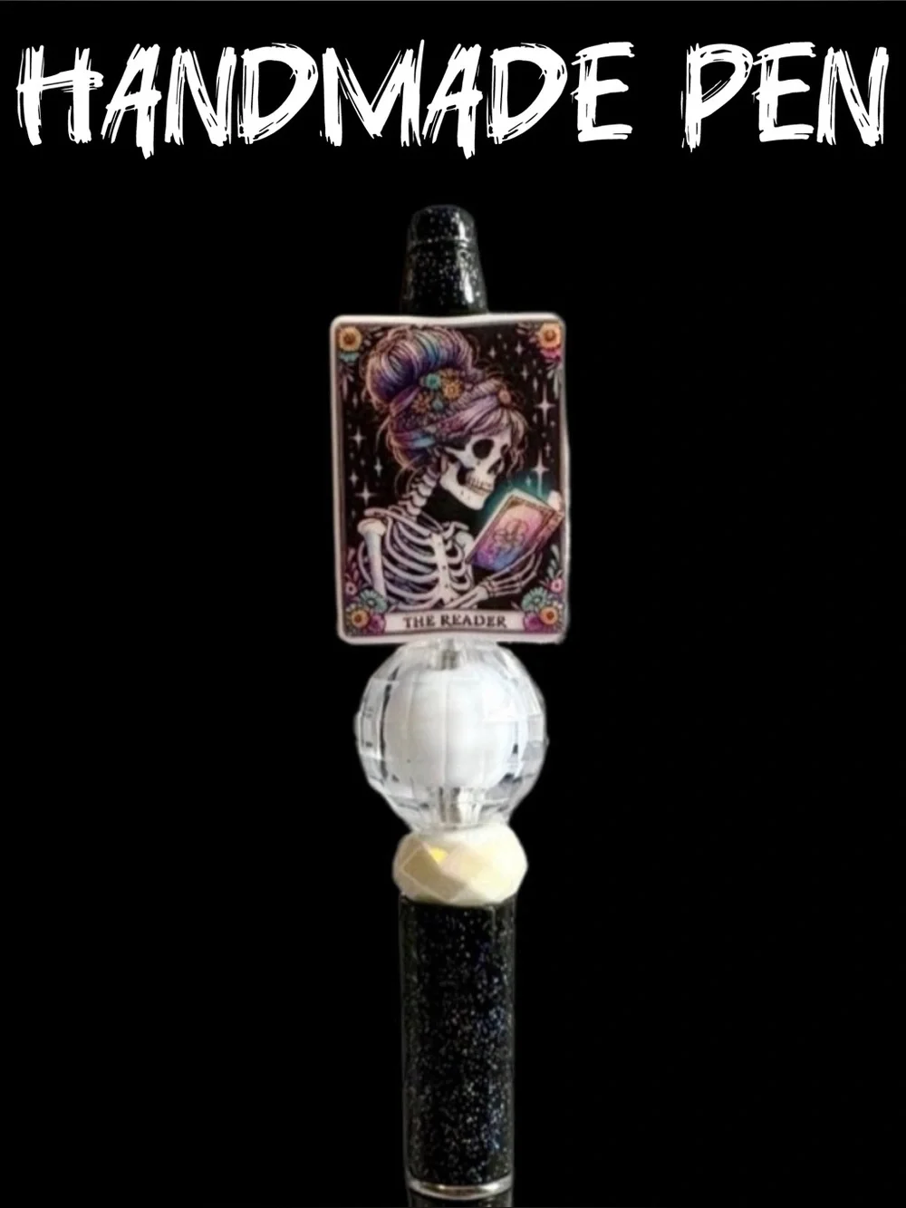 The Reader Tarot Card Skeleton Hand Beaded Ink Pen